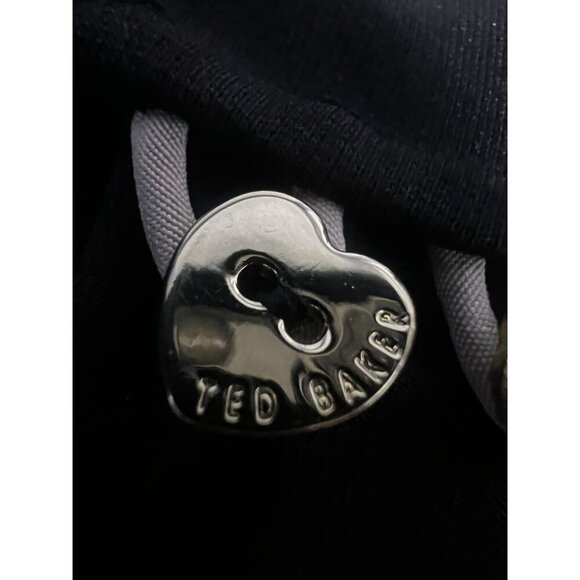 TED BAKER Black Sleeveless Asymmetrical Dress Women 4 Beige Trim Button Shoulder - Picture 11 of 13